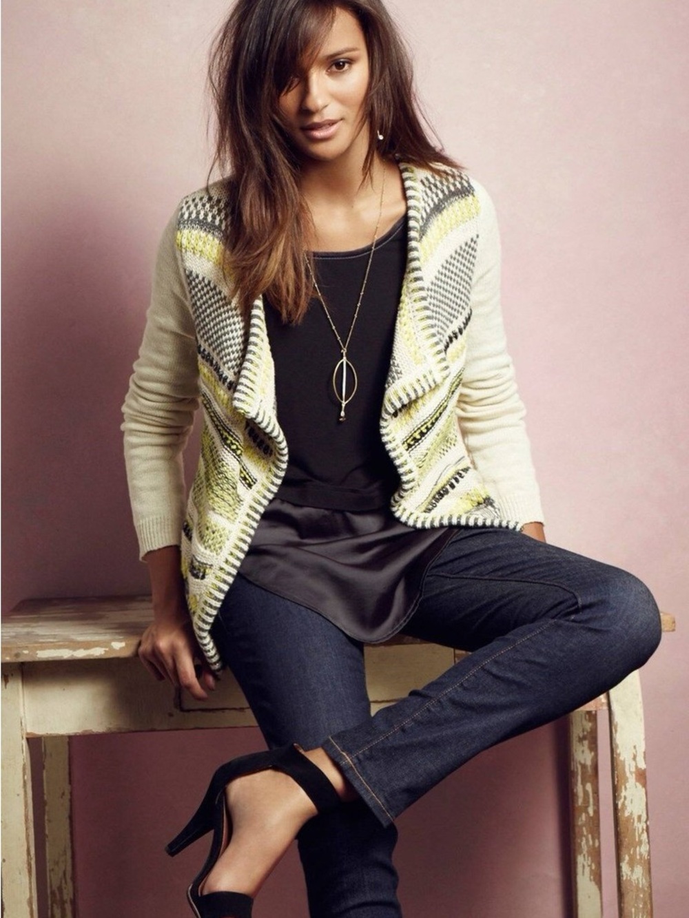 Anthropologie Moth Ivory Green Stripe Cardigan